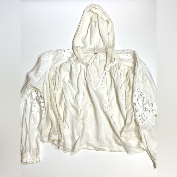 Free People Gauze Embroidered Hooded Blouse Sz:S - Picture 7 of 14